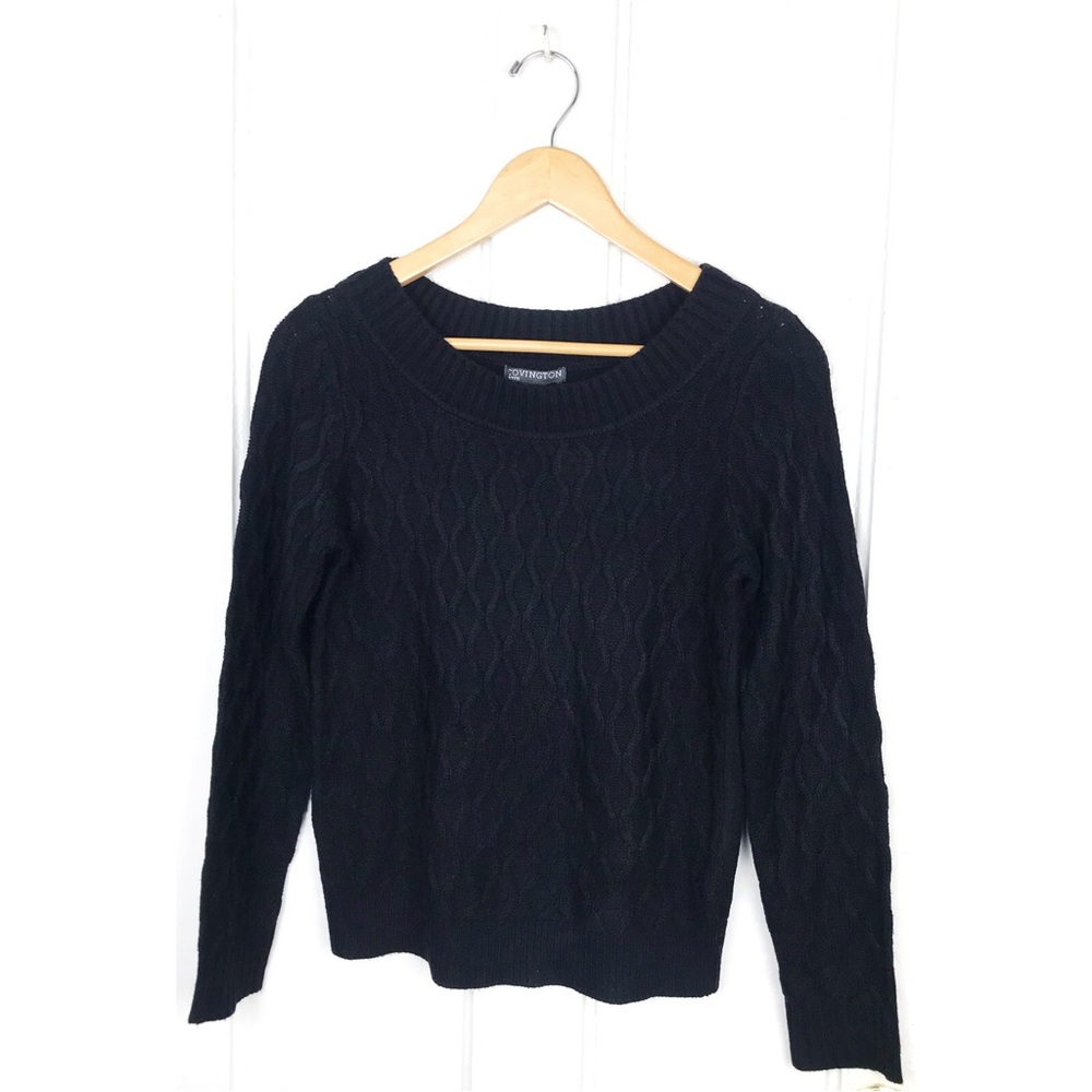 VINTAGE: Covington : size : M petite MP : : black fall winter cableknit sweater